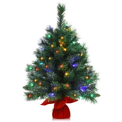 Tangkula 26" Mini Tabletop Christmas Tree Pre-Lit Artificial Fir Tree w/Colorful Lights & 8 Flash Modes