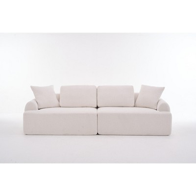 TiramisuBest 103 Inch Sectional Sofas Crochet Yarn Deep Seat Comfy Couch with Four Pillows Tool Free Setup for Living Room