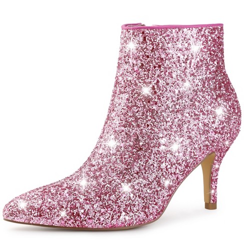 Perphy Women's Rhinestones Pointed Toe Stiletto Heel Glitter Ankle Boots Hot  Pink 9 : Target