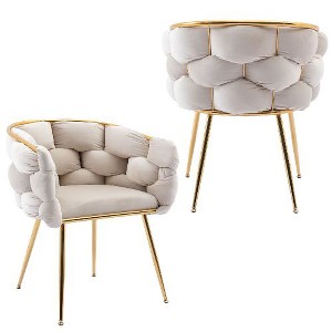 Kumasinova Luxury Modern Accent Armless Chair, Velvet Upholstered Dining Chair, Unique Knitting Process, Bedroom Leisure Single Sofa Chair - 1 of 4