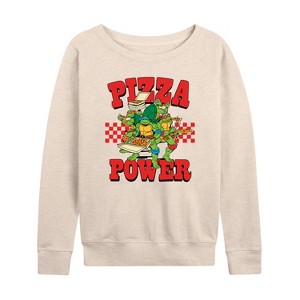 Women's - Teenage Mutant Ninja Turtles - Pizza Power Lightweight French Terry Wide Neck Long Sleeve Shirt - 1 of 4