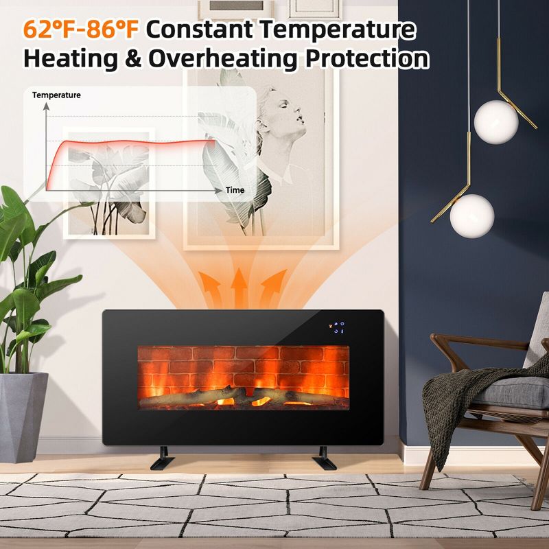 Costway 36'' Electric Fireplace Wall Mounted & Freestanding Heater Remote Control 1500W, 4 of 11