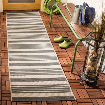 Gray Striped Synthetic Easy-Care Outdoor Runner