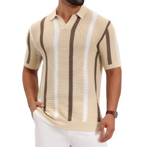 INSPIRE CHIC Men's Hollow Knit V Neck Short Sleeve Golf Polo Shirts - 1 of 4