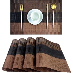 Aoibox Durable Washable Woven Vinyl Kitchen Placemats Set of 4, Heat Resistant Non-Slip Table Mats for Dining, Home, Office (Brown) - 1 of 4