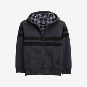X RAY Boy's Hooded Flannel Lined Full Zip Sweater With Stripes - 1 of 3