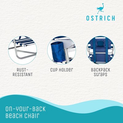 Blue Stripe Aluminum Reclining Camping Chair with Armrests