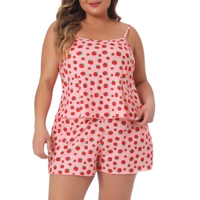 Agnes Orinda Women's Plus Size Cute Strawberry Pattern Short Pajamas Sets  With Pockets : Target