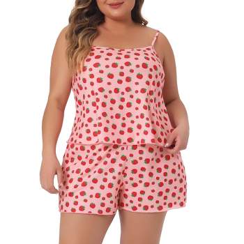Agnes Orinda Women's Plus Size Cute Strawberry Pattern Short Pajamas Sets with Pockets