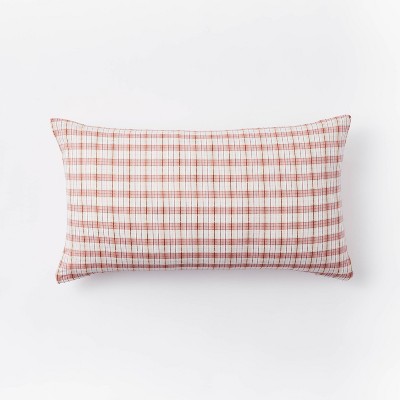 Plaid Lumbar Pillow Red/Cream - Threshold™ designed with Studio McGee