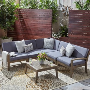 Grenada 6pc Acacia Sectional Sofa Set - Gray/Dark Gray - Christopher Knight Home - 1 of 4