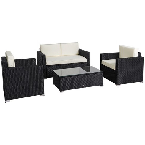 Outsunny 4-piece Rattan Wicker Furniture Set, Outdoor Cushioned  Conversation Furniture With 2 Chairs, Loveseat, And Glass Coffee Table :  Target