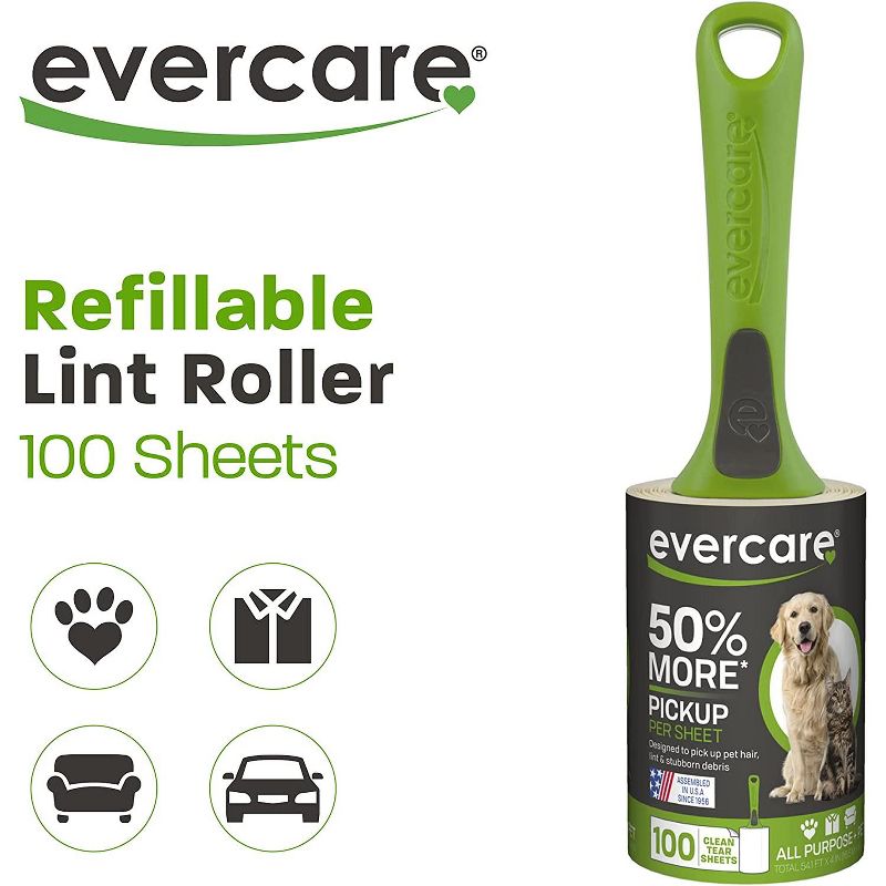 Evercare Pet Hair Extra Sticky Lint Roller with 2 Refills, New Ergo Grip, 220 Total Sheets, 2 of 8