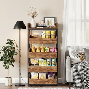 MAYEERTY Wood Fruit and Vegetable Storage Rack Basket Stand with 5 Drawers - 1 of 4