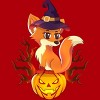 Junior's Design By Humans Cute Witch Fox With Jack O Lantern Halloween Shirt By thebeardstudio T-Shirt - 2 of 3