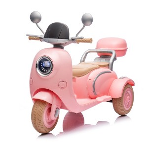 12V 2 Motors Kids Ride On Motorcycle, 2 Seater Electric Scooter Toy w/Music, Bluetooth, USB, Flip Seat, Storage Hooks & Oversized Trunk (Ages 3-6) - 1 of 4