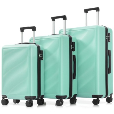 FURNIinspire Bag And Luggage Sets Travel Luggage Set Suitcase Set, 3 Piece Hard Shell Suitcases, Lightweight Suitcase, Green, 11.4"*20.1"*29.1"