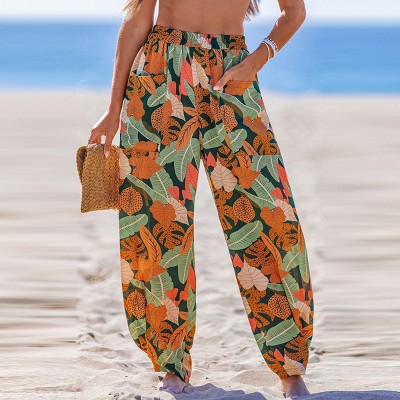 Women's Tropical Leaf Print Wide Leg Pants - Cupshe
