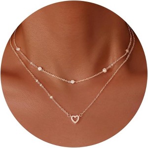 Women's 14K Gold/Silver Plated Dainty Heart Necklace, Diamond Accented Infinity Pendant | Adjustable Sentimental Gift for Multi-Occasion - 1 of 4