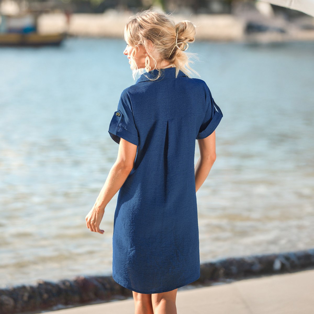 Женские платья Cupshe Women's Shirt Dress Relaxed Button Down-S-Blue — фото 3