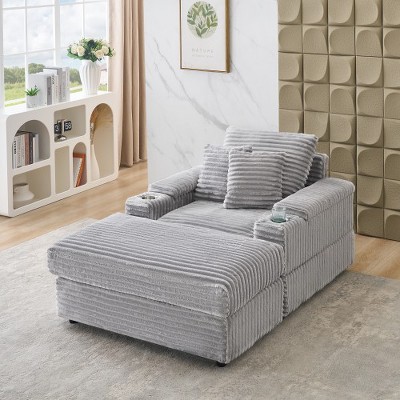 TIRAMISUBEST Corduroy Single Sofa Set - Includes Ottoman & 3 Pillows, 2 Storage Spaces, Compact Lounge Chair