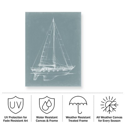 Ethan Harper Blue-Grey Yacht Sketch Outdoor Canvas Print 14x19