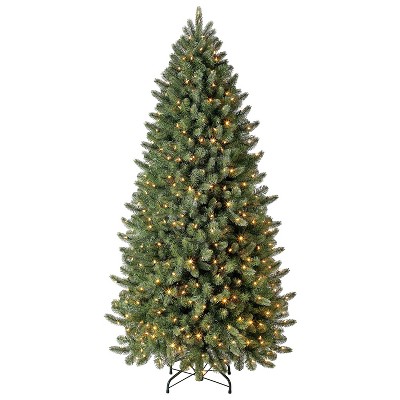 Evergreen Classics 6.5 Foot Pre Lit Vermont Spruce Artificial Holiday Tree with 500 Remote-Controlled Multicolor LED Lights and Metal Stand