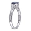 EVERLY JEWELRY |10K White Gold 0.05 CT Diamond TW And 1 1/3 CT TGW Created Blue Sapphire Created White Sapphire 3 Stone Ring - 2 of 4