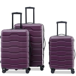 3 Piece Suitcase Set ABS+PC Hardside Luggage Set TSA Checked Large Luggage with Double Spinner Wheels Trave Luggage Set  Deep Purple - 1 of 4