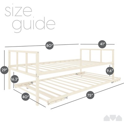 White Twin Metal Daybed with Pop-Up Trundle and Drawer