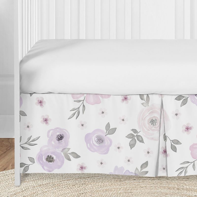 Sweet Jojo Designs Girl Baby Crib Bed Skirt Watercolor Floral Purple Pink and Grey, 4 of 5