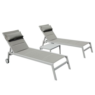 Maggift Patio Chaise Lounges Outdoor Lounger Sunbathe Chair with Arms, with Table, for Patio, Garden, Beach，Portable，Gray，78.3"*23.5"*36.1"