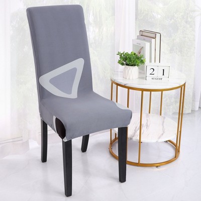 1 Pc Spandex Stretch Dining Chair Slipcovers Light Gray+White  - PiccoCasa