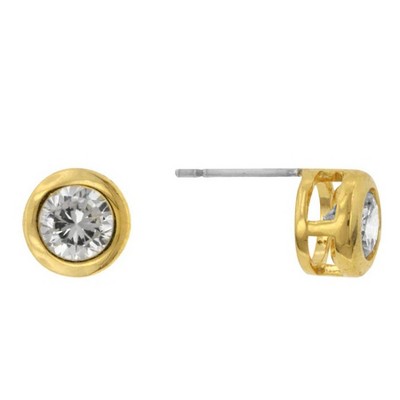 ShineHigh Gold Bezel Stud Earrings – Classic Round 5.7mm Cubic Zirconia Earrings in 18k Gold-Plated Brass with Butterfly Backing