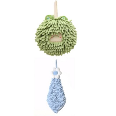 REGALWOVEN 2 Packs Soft Absorbent Cute Decorative Chenille Hand Towel for Bathroom 6" x 15"/7" x 7"