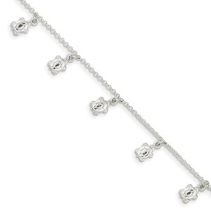Black Bow Jewelry Sterling Silver Dangling Sea Turtle Adjustable Anklet, 9 Inch - 1 of 4