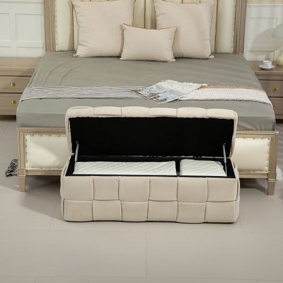 Sapphtopaz Velvet Ottoman Bench with Storage & Safety Hinge, Entryway & Bedroom Seating, Upholstered Storage Ottoman, Entryway Padded Footstool