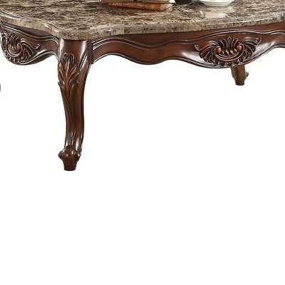 Traditional Cherry Oak and Marble Rectangular Coffee Table