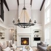 Farmhouse Wood Beaded Chandelier 6-Light Black Iron Pendant Light Fixture for Dining Room - 4 of 4