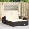 vidaXL Double Sun Lounger with Canopy-Brown Poly Rattan-Adjustable-Comfort Cushions-Weather-Resistant - 2 of 4
