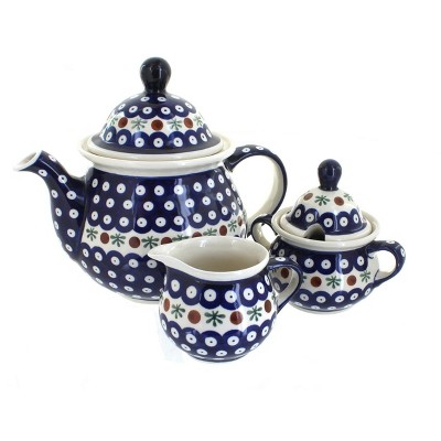 Blue Rose Polish Pottery 1700 Zaklady 3 Piece Tea Set
