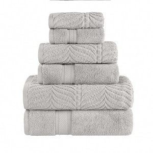 Chevron Zero Twist Cotton Solid and Jacquard Hand Towel Set of 6 by Blue Nile Mills - 1 of 4