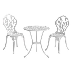 ZACHVO White Cast Aluminum Bistro Set – 3-Piece Outdoor Garden Patio Table and Chairs - 1 of 4