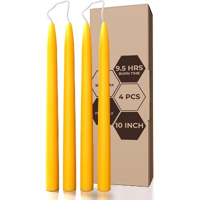 Beeswax Taper Candles 10 inch Set of 4 - Non Toxic and 100% Pure Beeswax Candles Ideal as Dinner Candles or Church Candles