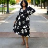 Anna-Kaci Women's Floral Print Wrap Midi Dress with Long Sleeves Ruffle Hem and Self Tie Waist - Black,1X - 2 of 4