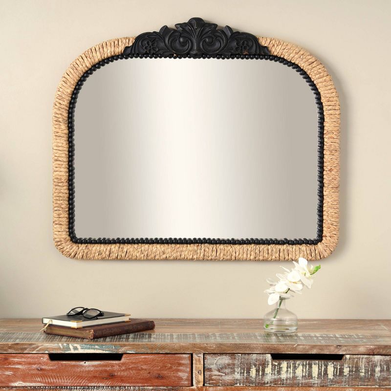 29&#34;x35&#34; Wooden Floral Woven Wall Mirror with Black Beaded Detailing Brown - Olivia &#38; May, 2 of 9