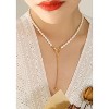 HTUTWOO Charm Double Hoop Necklace-Freshwater Pearl & Titanium Steel Collarbone Chain-Trendy Luxe Adjustable Jewelry for Women, Girlfriend,Mom - 3 of 4