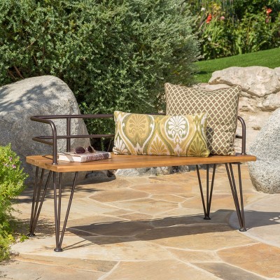 Modern Wood Rectangle Zion Industrial Metal Bench-Christopher Knight Home