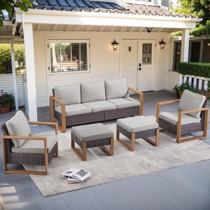 Buenhomino 5PC Outdoor Patio Conversation Set with Ottoman - 1 of 4