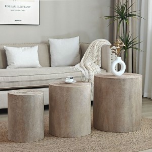 CAVINAS Coffee Tables for Living Room Rustic Rounded Wooden Coffee Table Set of 3 Modern End Tables Plant Stands for Apartment - 1 of 4